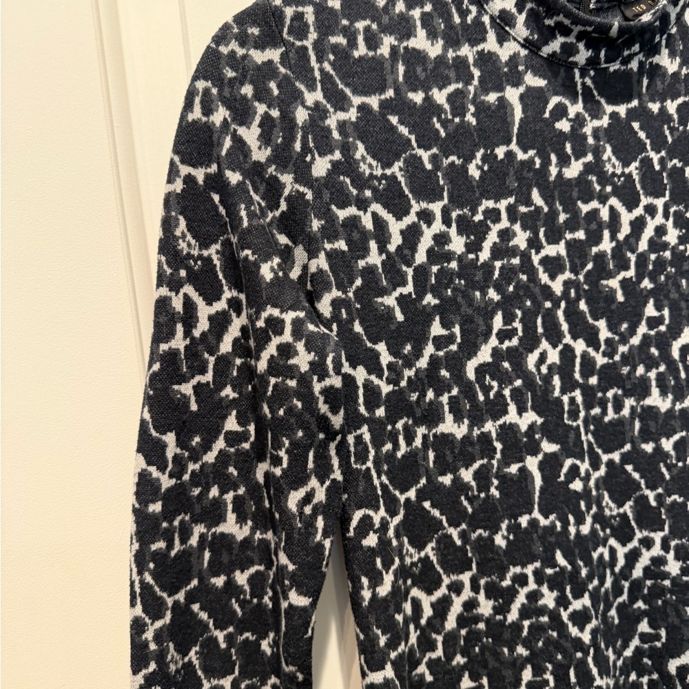 Ted Baker Black & White Animal Printed Long Sleeve Midi Dress - Picture 2 of 5